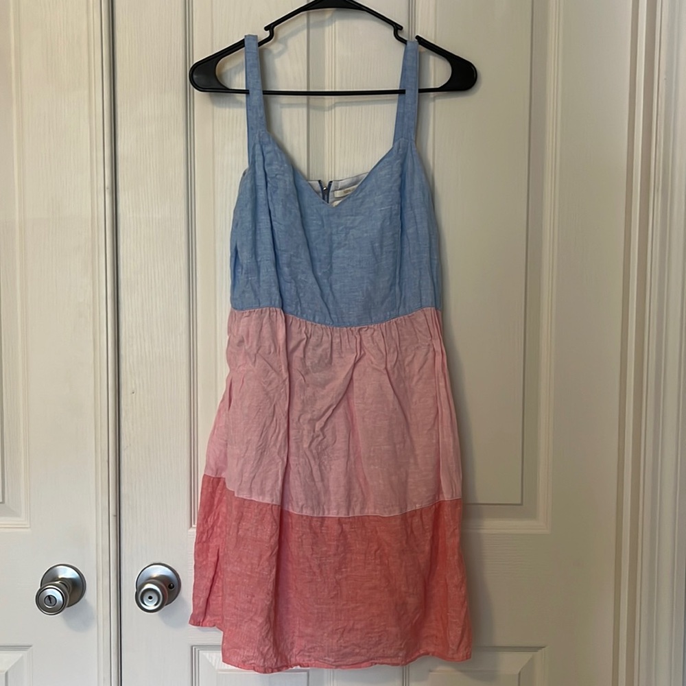 Cynthia Rowley linen dress pink and blue size medium